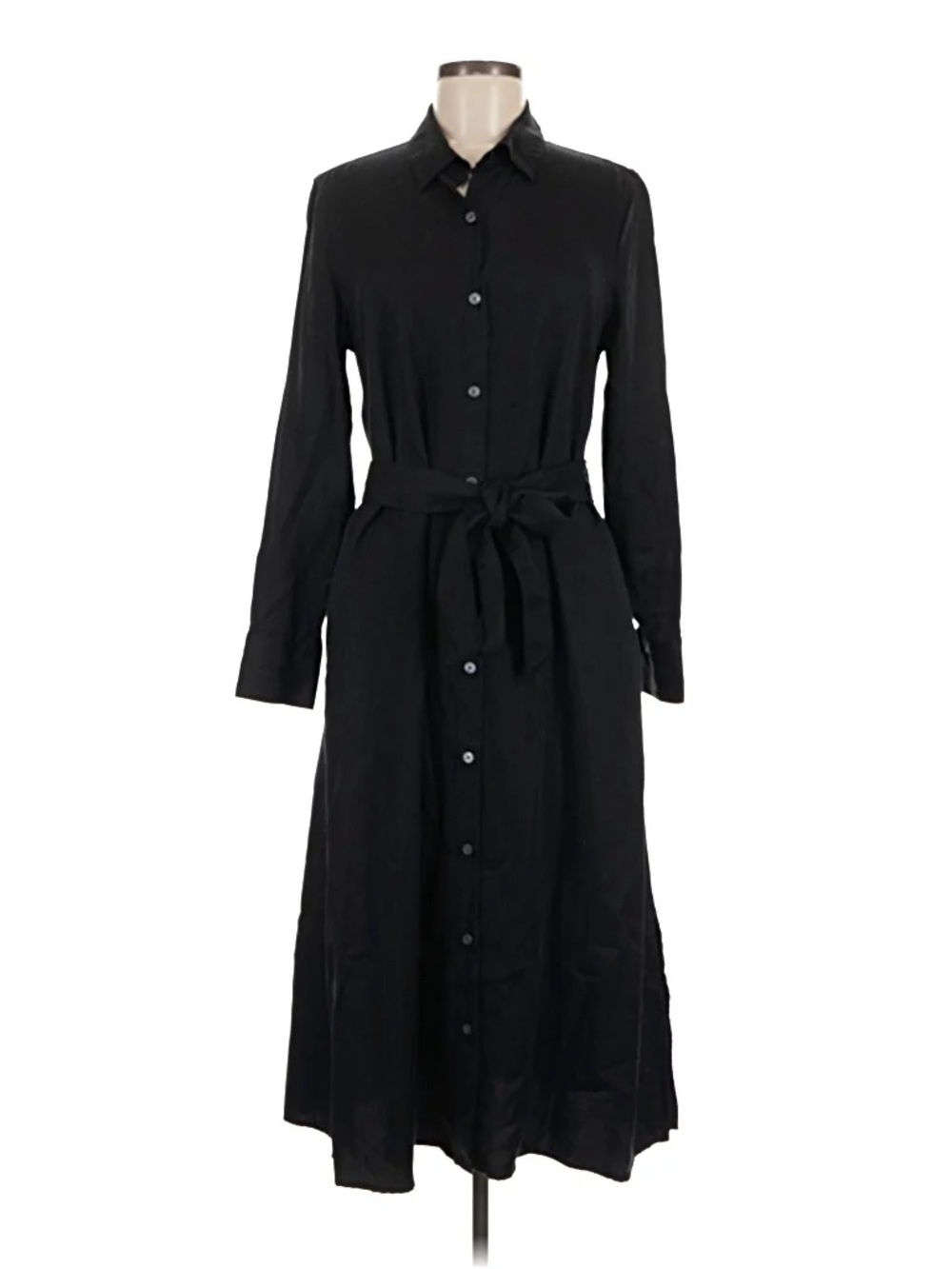 Banana Republic Black Long-Sleeve Button-Front Shirt Dress with Waist Tie- NEW